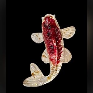 Resin koi fish w coral gold leaf flecks inside pin brooch collector koi jewelry